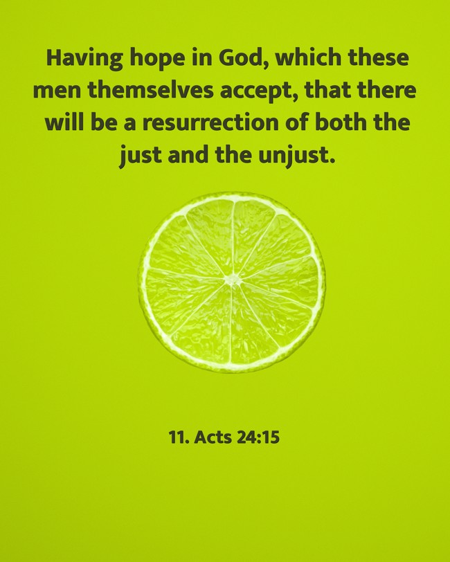 Having hope in God, which these men themselves accept, that there will be a resurrection of both the just and the unjust. - 11. Acts 24:15