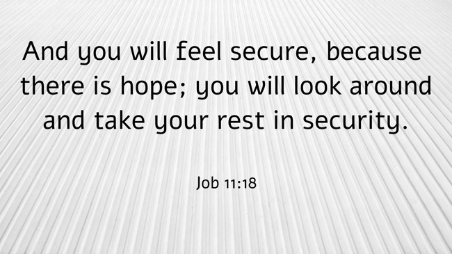 And you will feel secure, because there is hope; you will look around and take your rest in security. - Job 11:18