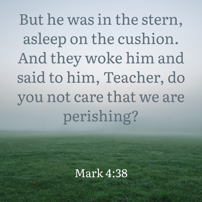 But he was in the stern, asleep on the cushion. And they woke him and said to him, Teacher, do you not care that we are perishing? - Mark 4:38