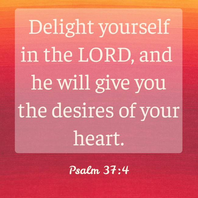 Delight yourself in the LORD, and he will give you the desires of your heart. - Psalm 37:4