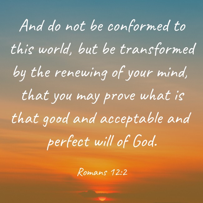  And do not be conformed to this world, but be transformed by the renewing of your mind, that you may prove what is that good and acceptable and perfect will of God.   - Romans 12:2 