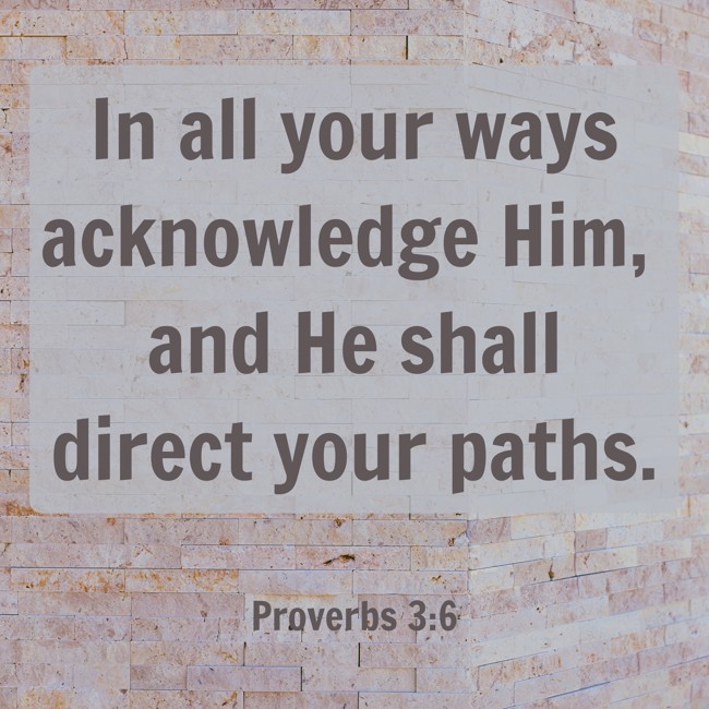  In all your ways acknowledge Him, and He shall direct your paths.   - Proverbs 3:6 