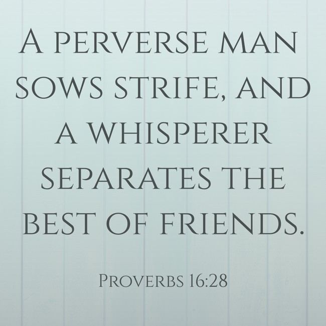 A perverse man sows strife, and a whisperer separates the best of friends. - Proverbs 16:28
