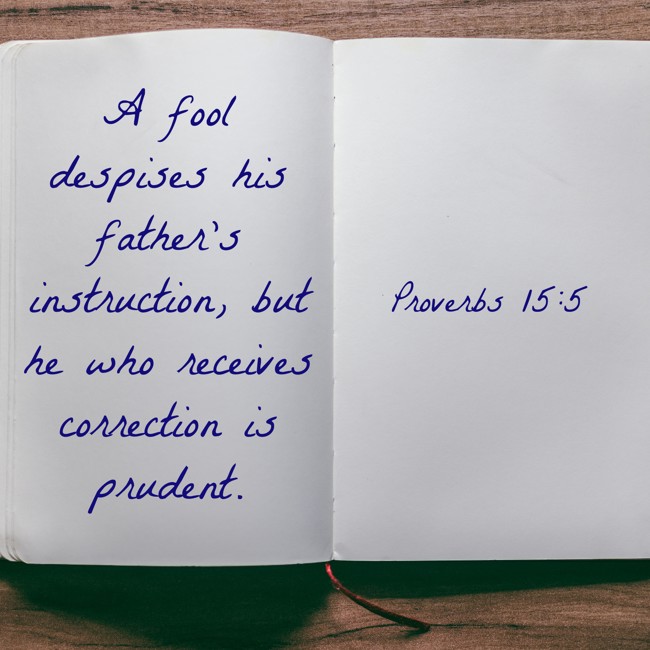 A fool despises his father's instruction, but he who receives correction is prudent. - Proverbs 15:5