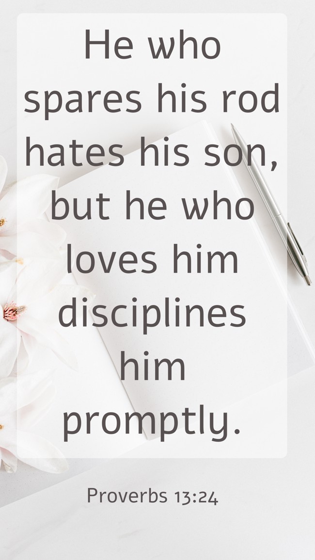 He who spares his rod hates his son, but he who loves him disciplines him promptly. - Proverbs 13:24