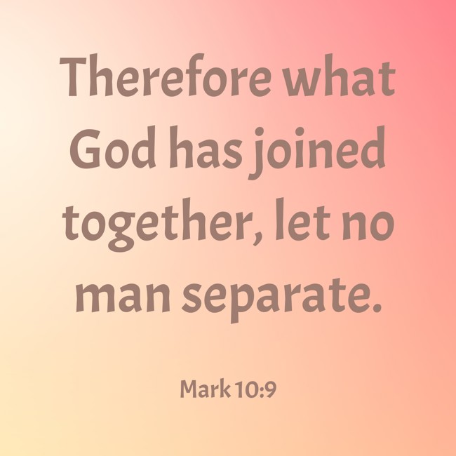 Therefore what God has joined together, let no man separate. - Mark 10:9