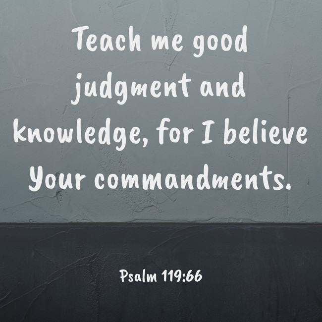 Teach me good judgment and knowledge, for I believe Your commandments. - Psalm 119:66