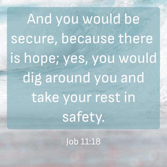 And you would be secure, because there is hope; yes, you would dig around you and take your rest in safety. - Job 11:18