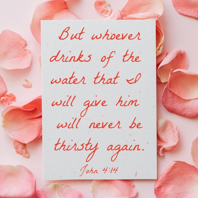 But whoever drinks of the water that I will give him will never be thirsty again. - John 4:14