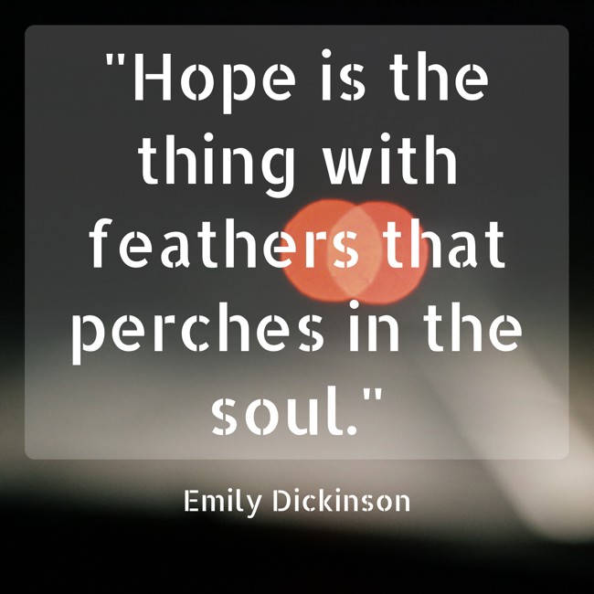 Hope is the thing with feathers that perches in the soul. - Emily Dickinson