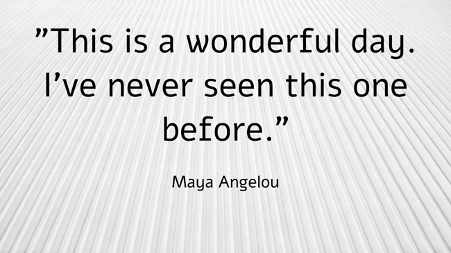  This is a wonderful day. I've never seen this one before.   - Maya Angelou 