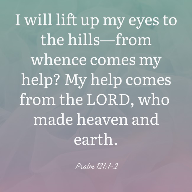 I will lift up my eyes to the hills—from whence comes my help? My help comes from the LORD, who made heaven and earth. - Psalm 121:1-2