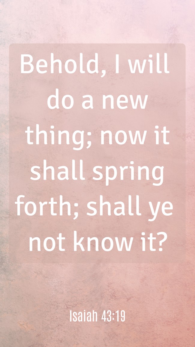  Behold, I will do a new thing; now it shall spring forth; shall ye not know it?   - Isaiah 43:19 