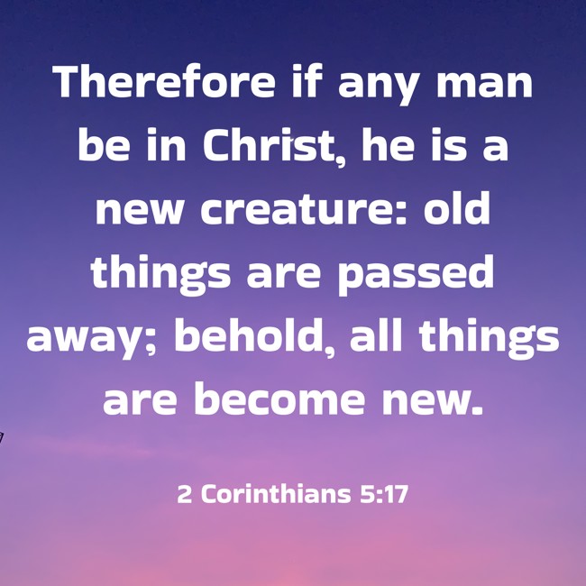  Therefore if any man be in Christ, he is a new creature: old things are passed away; behold, all things are become new.   - 2 Corinthians 5:17 