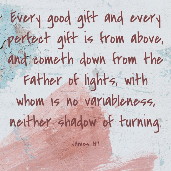  Every good gift and every perfect gift is from above, and cometh down from the Father of lights, with whom is no variableness, neither shadow of turning.   - James 1:17 