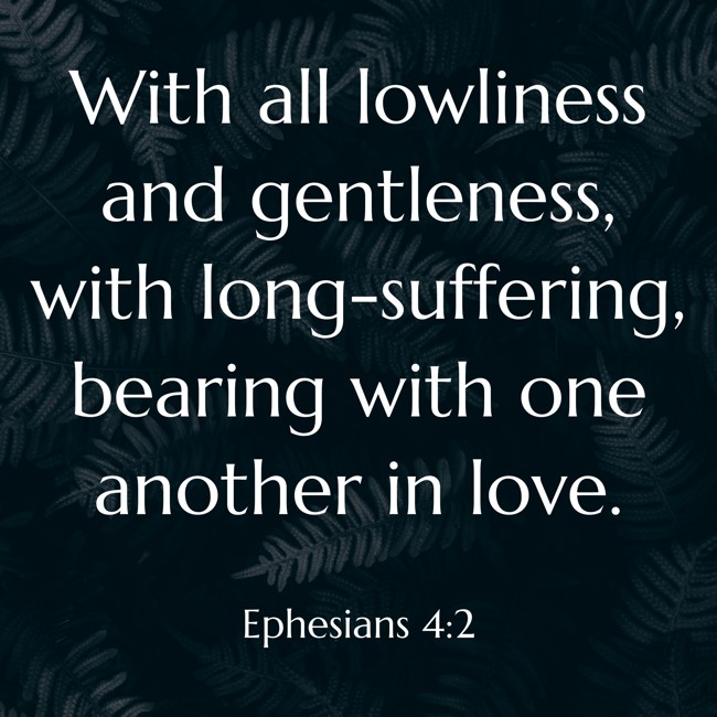 With all lowliness and gentleness, with long-suffering, bearing with one another in love. - Ephesians 4:2