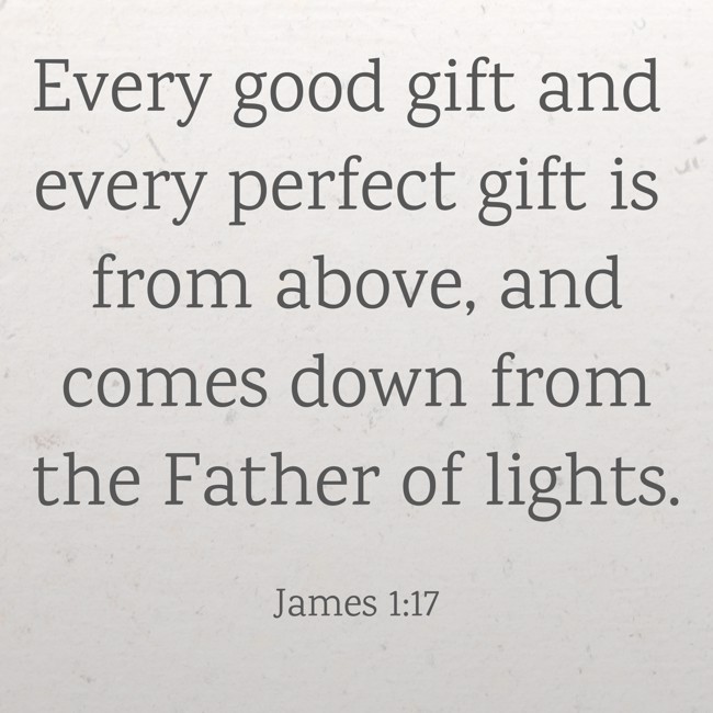 Every good gift and every perfect gift is from above, and comes down from the Father of lights. - James 1:17