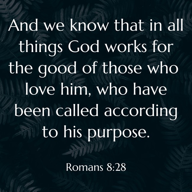 And we know that in all things God works for the good of those who love him, who have been called according to his purpose. - Romans 8:28