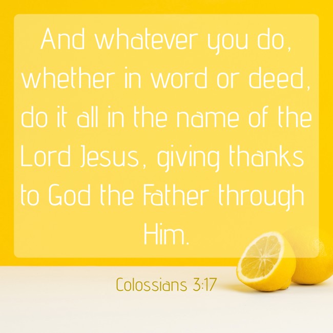 And whatever you do, whether in word or deed, do it all in the name of the Lord Jesus, giving thanks to God the Father through Him. - Colossians 3:17