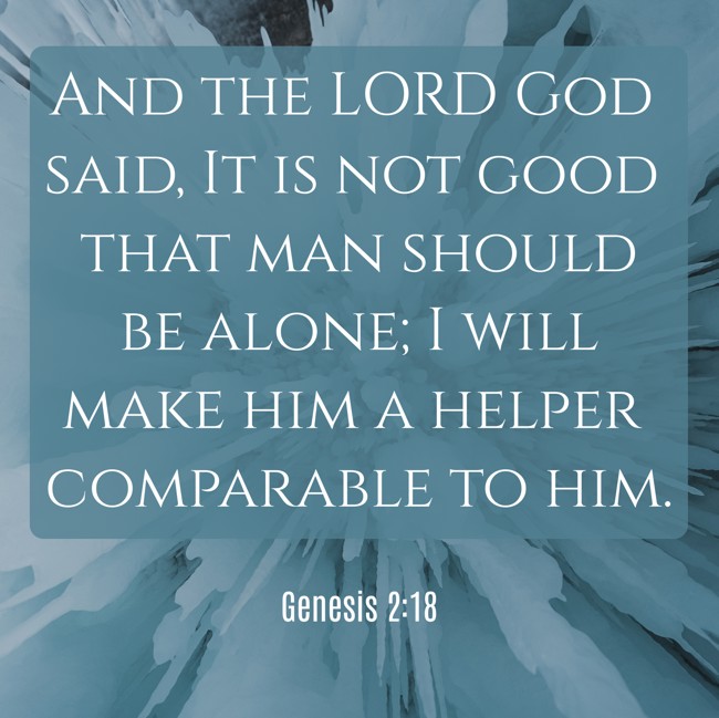 And the LORD God said, It is not good that man should be alone; I will make him a helper comparable to him. - Genesis 2:18