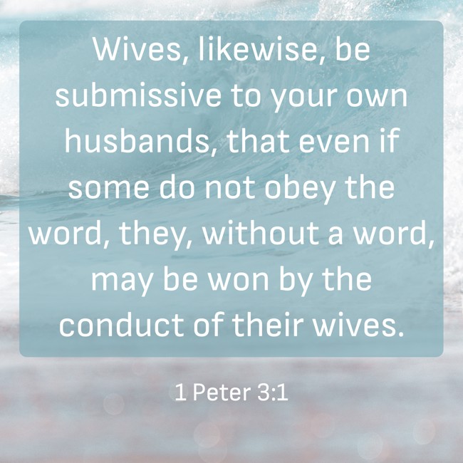 Wives, likewise, be submissive to your own husbands, that even if some do not obey the word, they, without a word, may be won by the conduct of their wives. - 1 Peter 3:1