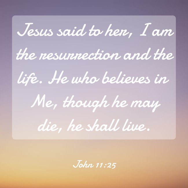 Jesus said to her, I am the resurrection and the life. He who believes in Me, though he may die, he shall live. - John 11:25