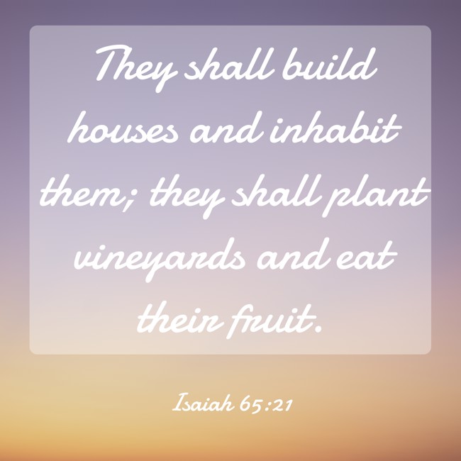 They shall build houses and inhabit them; they shall plant vineyards and eat their fruit. - Isaiah 65:21