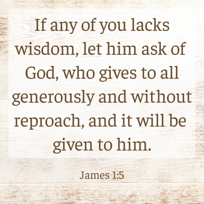 If any of you lacks wisdom, let him ask of God, who gives to all generously and without reproach, and it will be given to him. - James 1:5