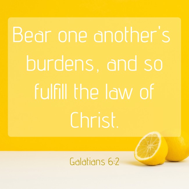 Bear one another's burdens, and so fulfill the law of Christ. - Galatians 6:2