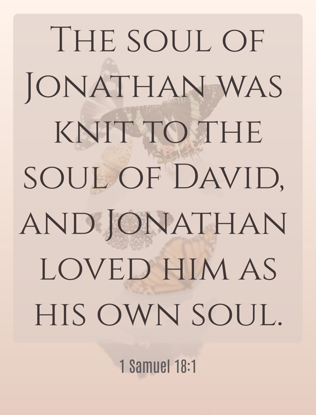 The soul of Jonathan was knit to the soul of David, and Jonathan loved him as his own soul. - 1 Samuel 18:1
