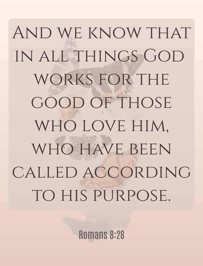 And we know that in all things God works for the good of those who love him, who have been called according to his purpose. - Romans 8:28
