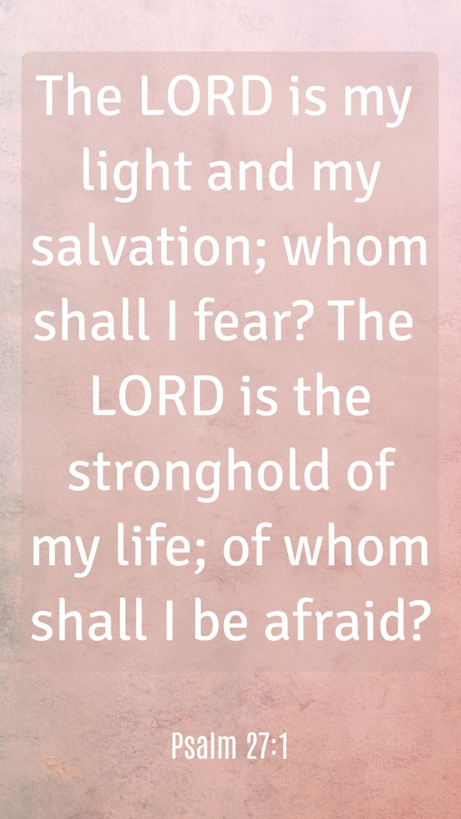 The LORD is my light and my salvation; whom shall I fear? The LORD is the stronghold of my life; of whom shall I be afraid? - Psalm 27:1