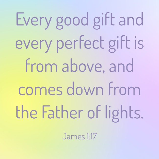 Every good gift and every perfect gift is from above, and comes down from the Father of lights. - James 1:17