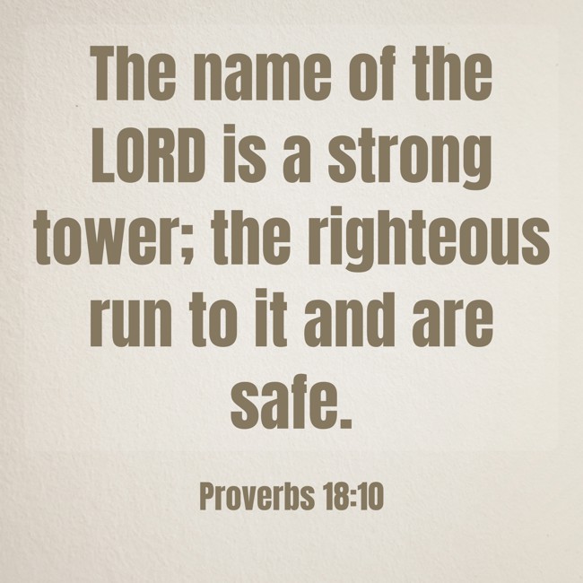 The name of the LORD is a strong tower; the righteous run to it and are safe. - Proverbs 18:10