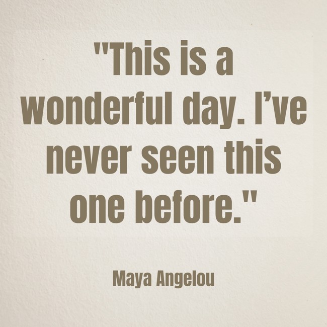 This is a wonderful day. I’ve never seen this one before. - Maya Angelou