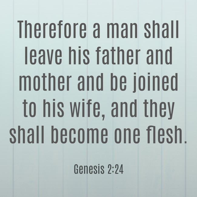 Therefore a man shall leave his father and mother and be joined to his wife, and they shall become one flesh. - Genesis 2:24