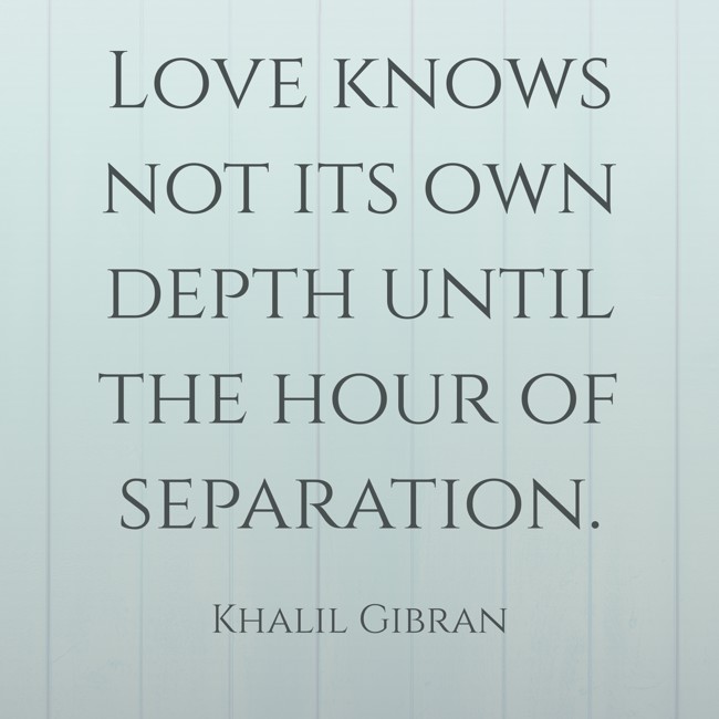 Love knows not its own depth until the hour of separation. - Khalil Gibran