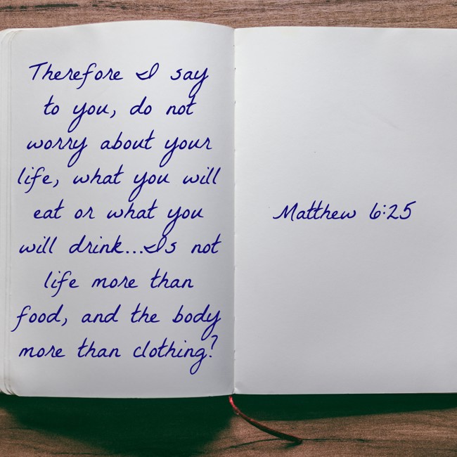 Therefore I say to you, do not worry about your life, what you will eat or what you will drink...Is not life more than food, and the body more than clothing? - Matthew 6:25