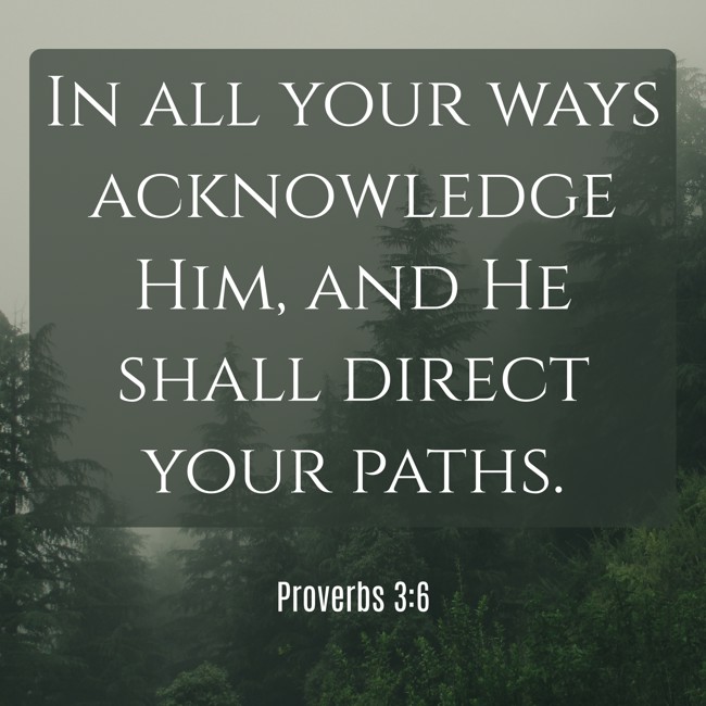 In all your ways acknowledge Him, and He shall direct your paths. - Proverbs 3:6