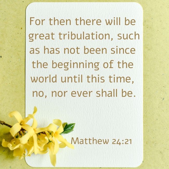 For then there will be great tribulation, such as has not been since the beginning of the world until this time, no, nor ever shall be. - Matthew 24:21