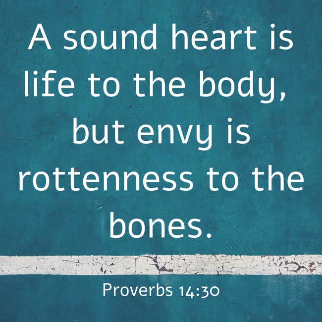 A sound heart is life to the body, but envy is rottenness to the bones. - Proverbs 14:30