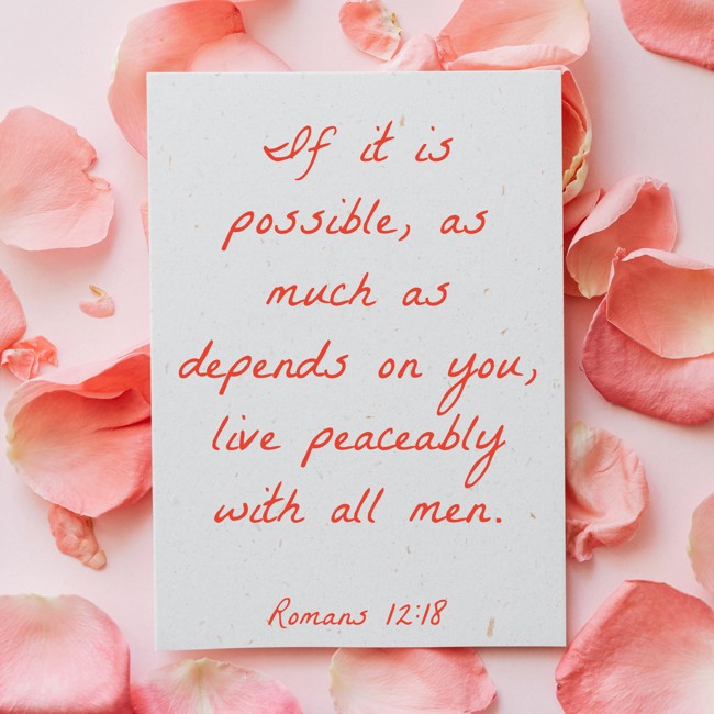 If it is possible, as much as depends on you, live peaceably with all men. - Romans 12:18