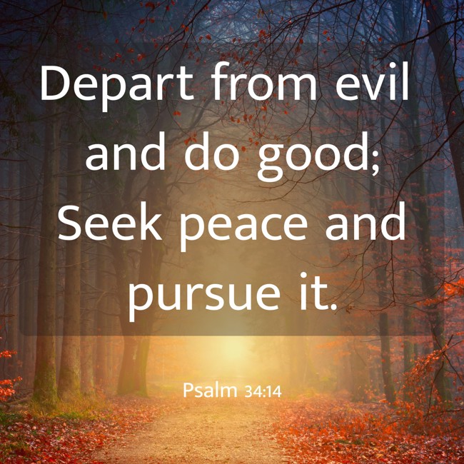 Depart from evil and do good; Seek peace and pursue it. - Psalm 34:14