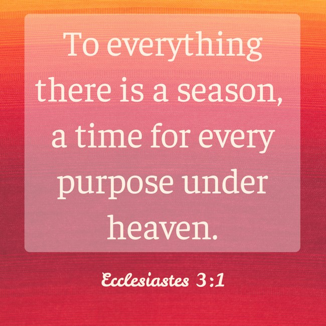 To everything there is a season, a time for every purpose under heaven. - Ecclesiastes 3:1