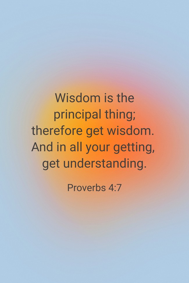 Wisdom is the principal thing; therefore get wisdom. And in all your getting, get understanding. - Proverbs 4:7