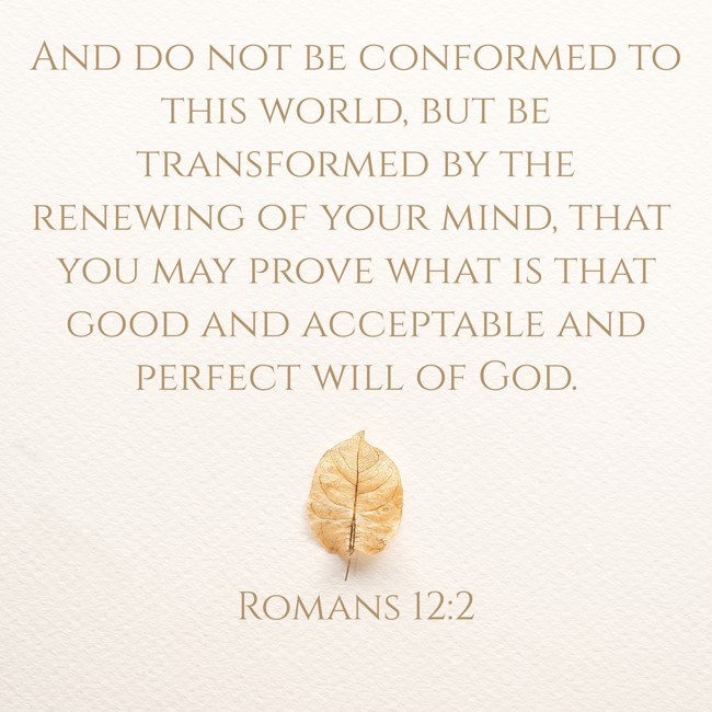 And do not be conformed to this world, but be transformed by the renewing of your mind, that you may prove what is that good and acceptable and perfect will of God. - Romans 12:2