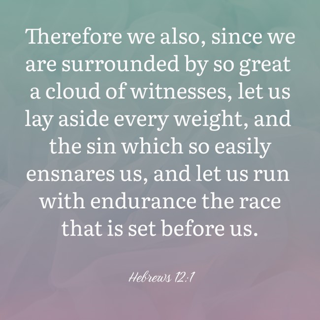 Therefore we also, since we are surrounded by so great a cloud of witnesses, let us lay aside every weight, and the sin which so easily ensnares us, and let us run with endurance the race that is set before us. - Hebrews 12:1