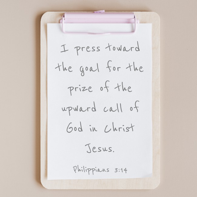 I press toward the goal for the prize of the upward call of God in Christ Jesus. - Philippians 3:14