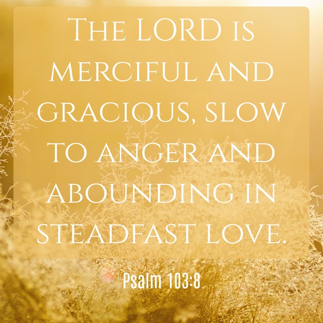 The LORD is merciful and gracious, slow to anger and abounding in steadfast love. - Psalm 103:8