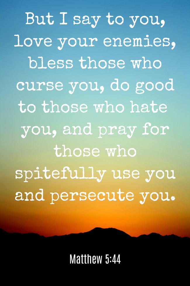 But I say to you, love your enemies, bless those who curse you, do good to those who hate you, and pray for those who spitefully use you and persecute you. - Matthew 5:44